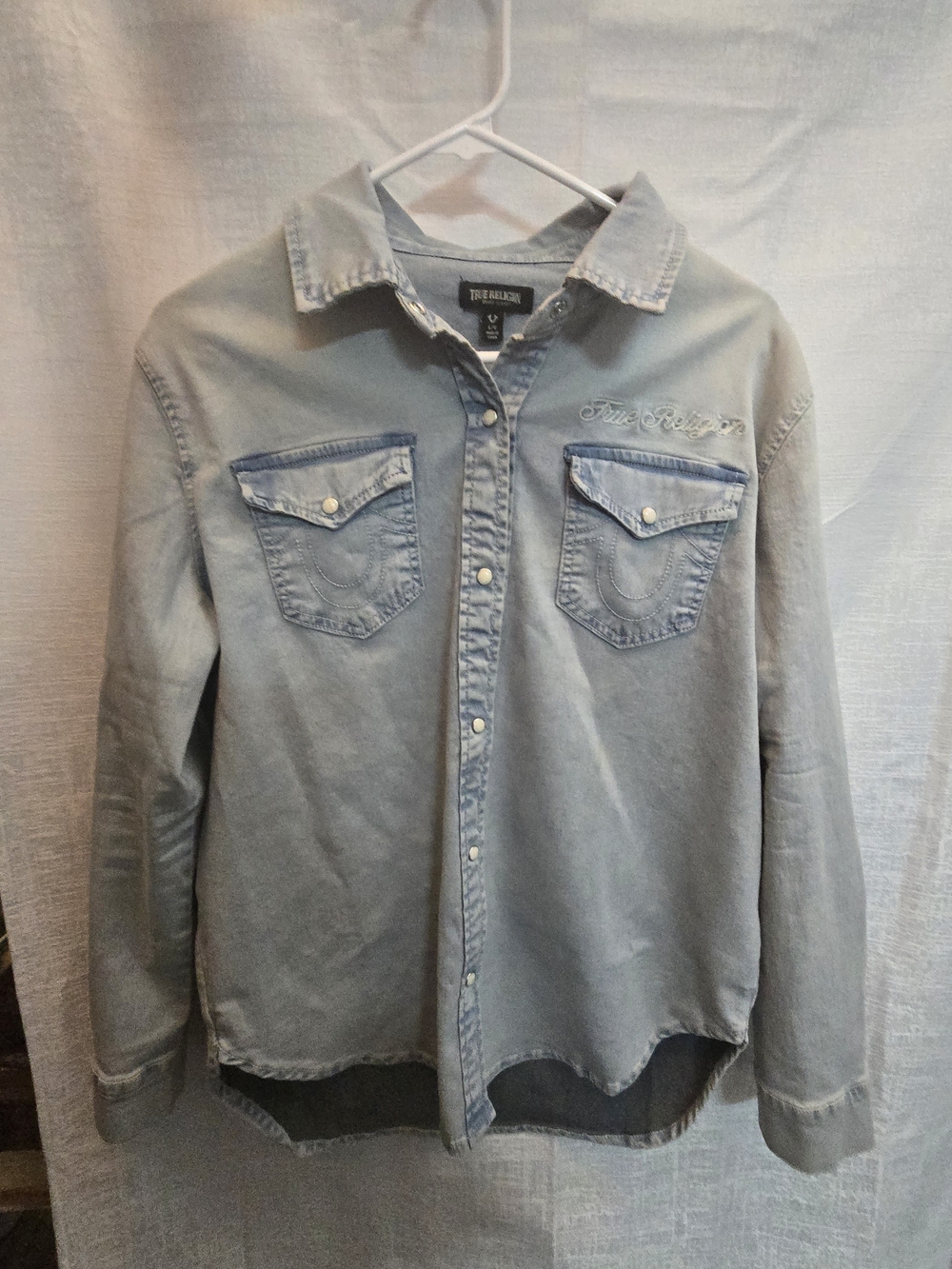 True Religion Washed Light Blue Denim Button-Down Shirt